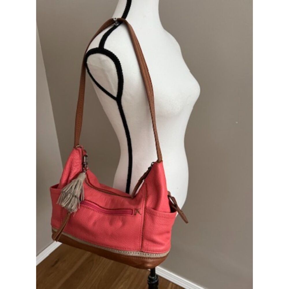 The Sak Coral and Brown Leather Hobo Shoulder Bag